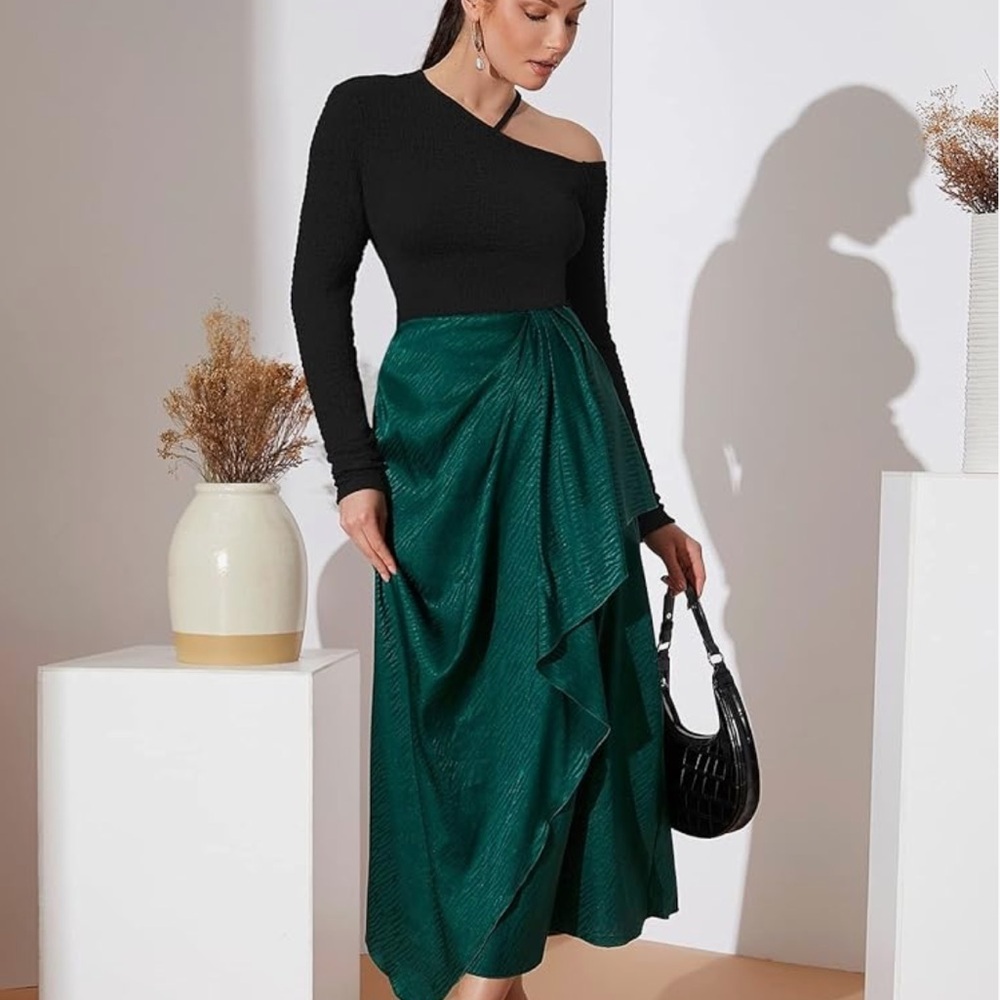 SHEIN High Waist Ruffle Hem Wrap Skirt Emerald Green Size 12